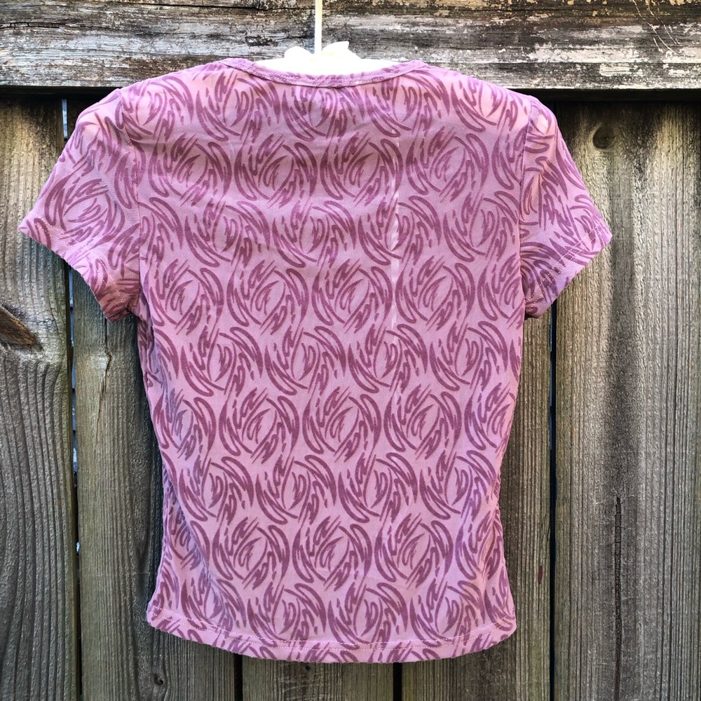 I AM GIA Laurella Mesh Top Velvet Logo Swirl Size S Pink Purple Sheer Babydoll - Picture 6 of 8